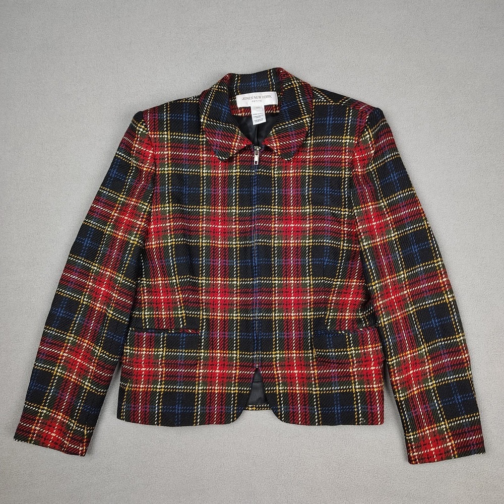 Vintage Jones New York 100% Wool Blazer Women 8P‎ Plaid Preppy Academia Classic